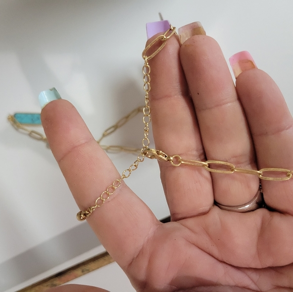 Sale GORGEOUS GOLD TURQUOISE PAPERCLIP LARIAT NECKLACE - Picture 5 of 5